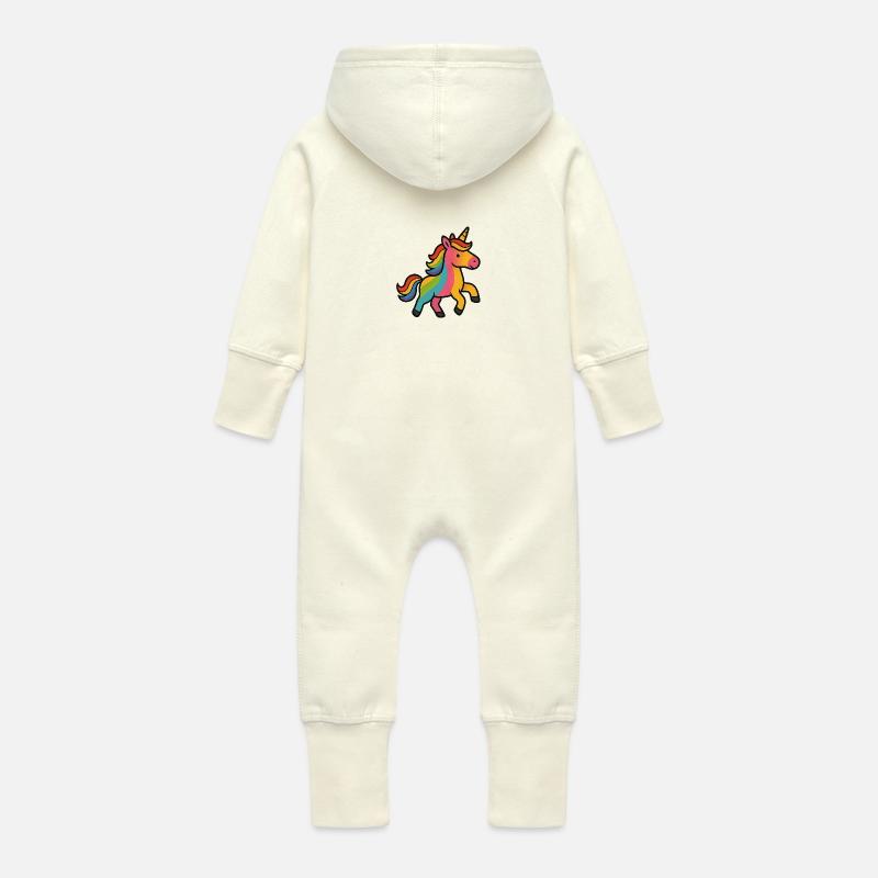 Licorne colorée - Grenouillère à capuche bio en molleton Bébé - vanille