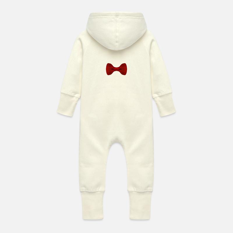 Nœud Papillon Rouge uni - Grenouillère à capuche bio en molleton Bébé - vanille