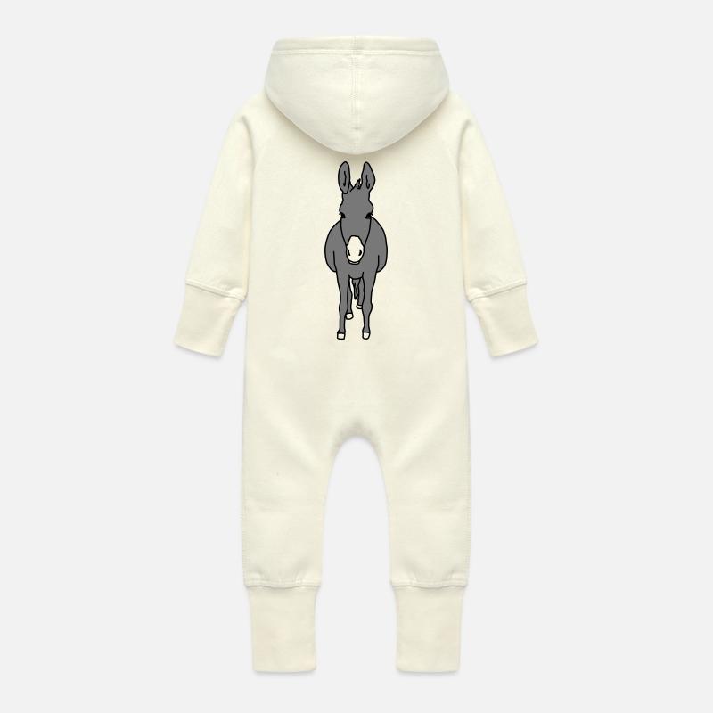 Âne - Grenouillère à capuche bio en molleton Bébé - vanille
