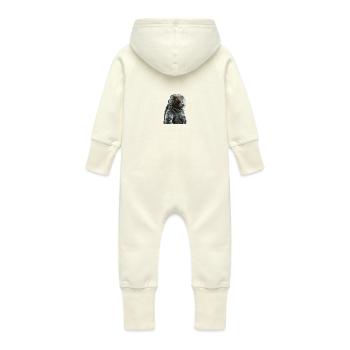 Pensive Brown Bear Astronaut - Baby Organic Sweat Overalls With Hood - vanilla - Back