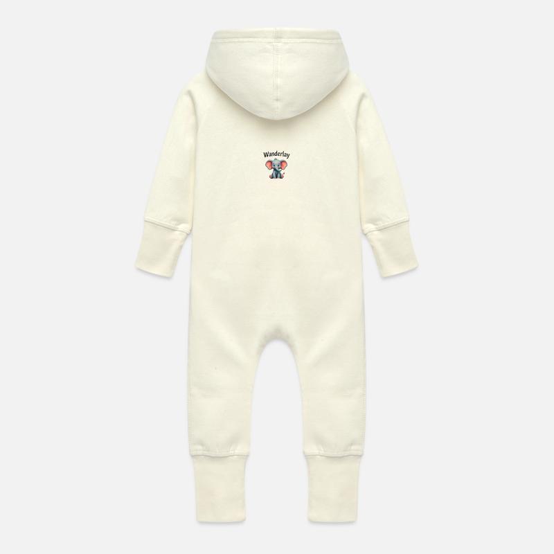 Bébé éléphant Wanderlay - Grenouillère à capuche bio en molleton Bébé - vanille