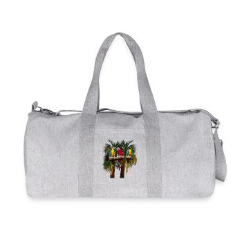 Three macaw parrots in front of palm trees - Recycled Canvas Sports Bag by Stanley/Stella - heather grey - Front