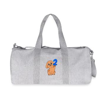 2 ans - 2 anniversaires - motif caniche chien - Sac de sport en toile recyclée Stanley/Stella - gris chiné - Devant