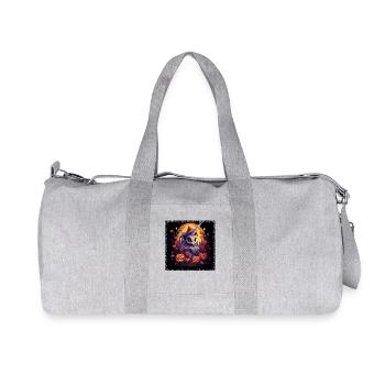 Halloween-Einhorn mit Kürbis im Sonnenuntergang - Recycelte Canvas-Sporttasche von Stanley/Stella - Grau meliert - Vorne