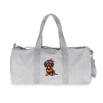 Cooler Dackel mit Sonnenbrille und Haarschleife - Recycelte Canvas-Sporttasche von Stanley/Stella - Grau meliert - Vorne
