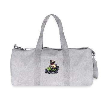 Pug Dog Drives Lawn Mower Garden Landscaping - Recycled Canvas Sports Bag by Stanley/Stella - heather grey - Front