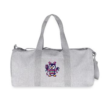 Cheerful penguin with Christmas lights - Recycled Canvas Sports Bag by Stanley/Stella - heather grey - Front