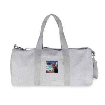Rooster Chickens Selfie with UFOs, Weird Print - Recycled Canvas Sports Bag by Stanley/Stella - heather grey - Front