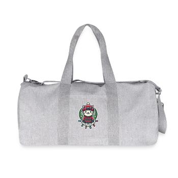 Christmas cat with hat and fairy lights - Recycled Canvas Sports Bag by Stanley/Stella - heather grey - Front