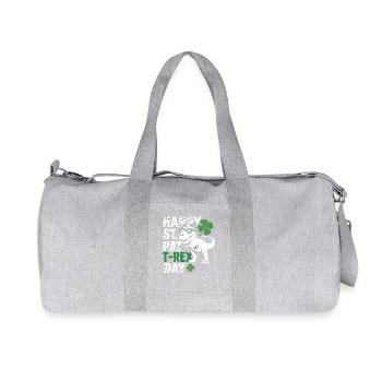 Happy St. Pat T-Rex Day Dinosaur T-Rex Shamrocks - Recycled Canvas Sports Bag by Stanley/Stella - heather grey - Front