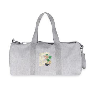 Happy St. Pat T-Rex Day Dinosaur T-Rex Shamrocks - Recycled Canvas Sports Bag by Stanley/Stella - heather grey - Front