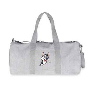 Cute Husky Looking Out Cartoon Animal Illustration - Recycled Canvas Sports Bag by Stanley/Stella - heather grey - Front