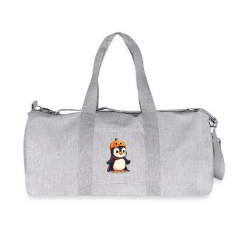 Cute Halloween penguin with pumpkin hat - Recycled Canvas Sports Bag by Stanley/Stella - heather grey - Front