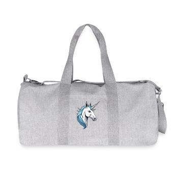 Elegant unicorn head motif with blue mane - Recycled Canvas Sports Bag by Stanley/Stella - heather grey - Front
