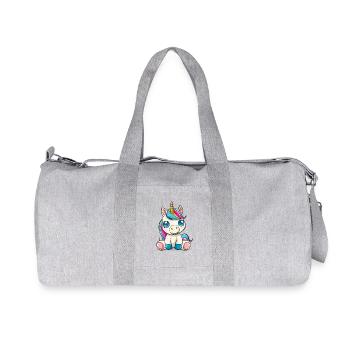 Colorful unicorn cartoon on cuddly fabric - Recycled Canvas Sports Bag by Stanley/Stella - heather grey - Front
