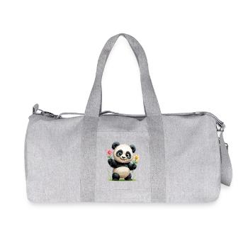 Panda Flower Greeting - Recycled Canvas Sports Bag by Stanley/Stella - heather grey - Front