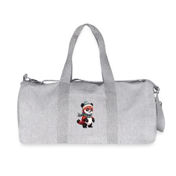 Panda d’hiver avec chapeau et écharpe - Sac de sport en toile recyclée Stanley/Stella - gris chiné - Devant