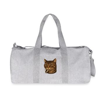 Smoky Cat Portrait with Cigarette - Recycled Canvas Sports Bag by Stanley/Stella - heather grey - Front
