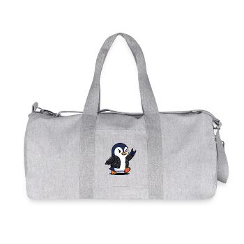Rocker-Pinguin in Lederjacke mit Teufelshorn - Recycelte Canvas-Sporttasche von Stanley/Stella - Grau meliert - Vorne