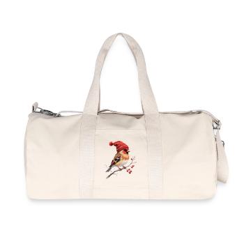 Winter Kardinal mit roter Bommelmütze - Recycelte Canvas-Sporttasche von Stanley/Stella - Naturweiß - Vorne