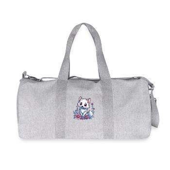 Niedlicher Polarfuchs im Blumenmeer - Recycelte Canvas-Sporttasche von Stanley/Stella - Grau meliert - Vorne