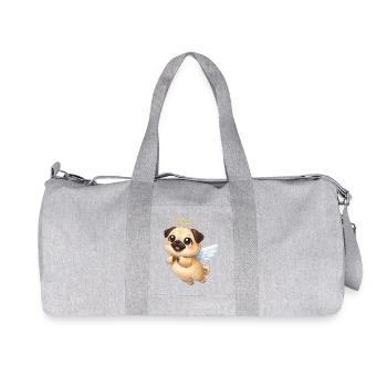 Cute Pug Cartoon Angel with Wings Friendly - Recycled Canvas Sports Bag by Stanley/Stella - heather grey - Front