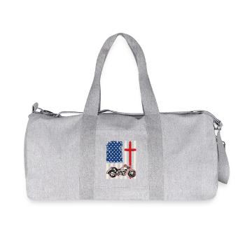 Christian Biker USA Flag Cross Design de moto - Sac de sport en toile recyclée Stanley/Stella - gris chiné - Devant