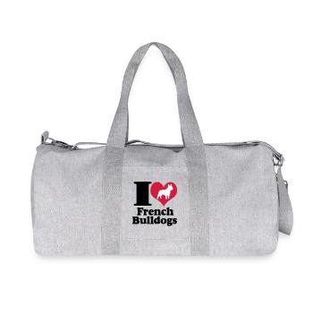 J'aime les bouledogues français ... / + - Sac de sport en toile recyclée Stanley/Stella - gris chiné - Devant