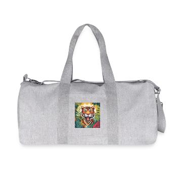Vibrant Jungle Tiger Illustration - Recycled Canvas Sports Bag by Stanley/Stella - heather grey - Front
