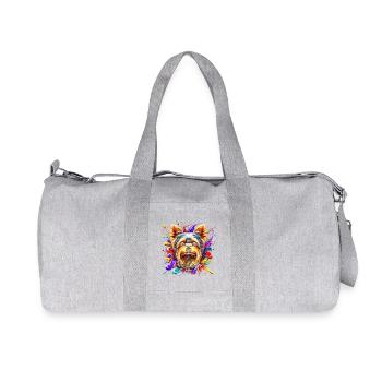 Mignon Yorkshire Terrier avec des touches colorées de couleurs - Sac de sport en toile recyclée Stanley/Stella - gris chiné - Devant