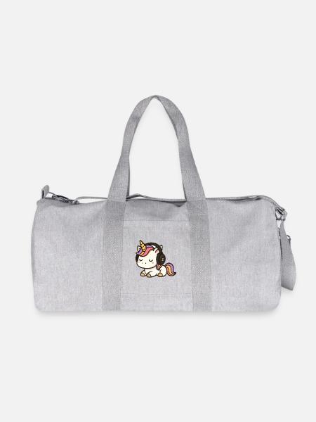 Niedlicher Einhorn-Cartoon mit schlafenden Kopfhörern - Recycelte Canvas-Sporttasche von Stanley/Stella - Grau meliert