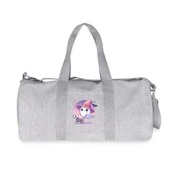 Pink Witch Ghost with Skeleton Dog – Halloween - Recycled Canvas Sports Bag by Stanley/Stella - heather grey - Front