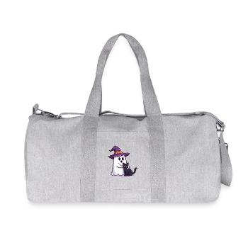 Pixel Ghost with Witch Hat & Cat – Halloween - Recycled Canvas Sports Bag by Stanley/Stella - heather grey - Front