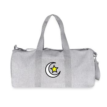 Crescent Moon & Star | Islamic Symbol Line Art - Recycled Canvas Sports Bag by Stanley/Stella - heather grey - Front