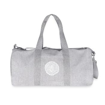 Anneaux en bois à tranches d’arbre – Motif nature blanc - Sac de sport en toile recyclée Stanley/Stella - gris chiné - Devant