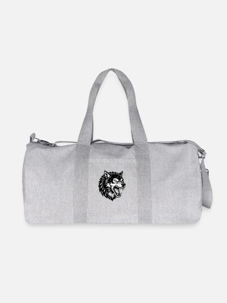 Wolf Schwarz-Weiß Wolf Alpha Maskottchen-Logo - Recycelte Canvas-Sporttasche von Stanley/Stella - Grau meliert