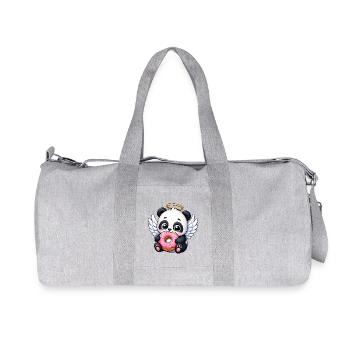 Cute Panda Angel with Wings and Donut Cartoon - Recycled Canvas Sports Bag by Stanley/Stella - heather grey - Front