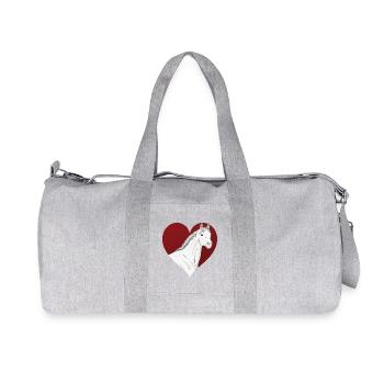Un cheval Abbayan devant un coeur rouge - Sac de sport en toile recyclée Stanley/Stella - gris chiné - Devant