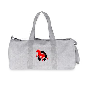 Horseshoe red with black horse logo horse riding school - Recycled Canvas Sports Bag by Stanley/Stella - heather grey - Front