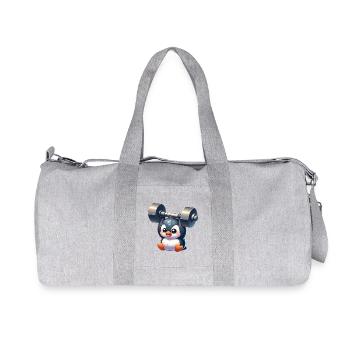 Cute Penguin Chibi Workout Sweating Fitness - Recycled Canvas Sports Bag by Stanley/Stella - heather grey - Front