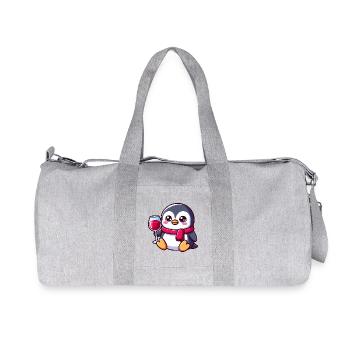Cute Penguin with Red Wine Wine Lover Cartoon - Recycled Canvas Sports Bag by Stanley/Stella - heather grey - Front