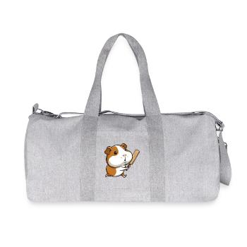 Lustiges Meerschweinchen Mit Schlaeger Cartoon - Recycelte Canvas-Sporttasche von Stanley/Stella - Grau meliert - Vorne