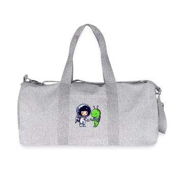 Salutation dans l’espace : poignée de main d’un extraterrestre et d’un astronaute - Sac de sport en toile recyclée Stanley/Stella - gris chiné - Devant