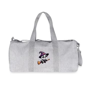 Halloween Panda Witch with Witch's Broom Comic Cute - Recycled Canvas Sports Bag by Stanley/Stella - heather grey - Front