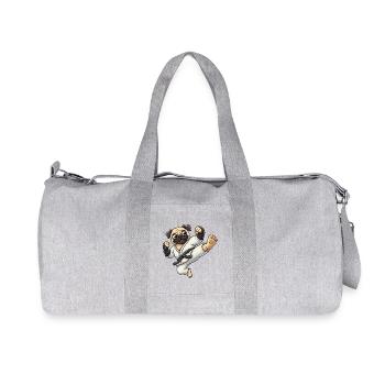 Pug Karate Kick Self Defense Martial Arts - Recycled Canvas Sports Bag by Stanley/Stella - heather grey - Front