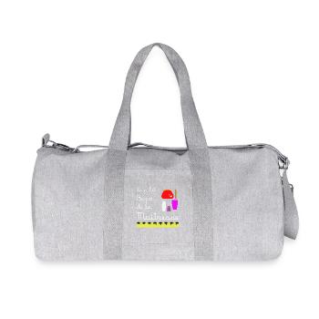 Le p'tit bazar de la Maîtresse (écrit blanc) - Sac de sport en toile recyclée Stanley/Stella - gris chiné - Devant