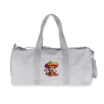 Cinco de Mayo Cute Monkey Guitarist Cartoon Design - Recycled Canvas Sports Bag by Stanley/Stella - heather grey - Front