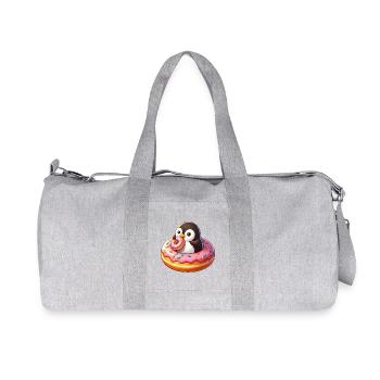 Pingouin mignon avec beignet dessin animé drôle - Sac de sport en toile recyclée Stanley/Stella - gris chiné - Devant