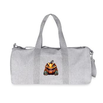 Gruselige Halloween-Schildkröte mit Kürbiskopf - Recycelte Canvas-Sporttasche von Stanley/Stella - Grau meliert - Vorne