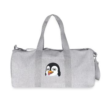 Funny Penguin Cartoon Annoyed Tongue Sticking Out - Recycled Canvas Sports Bag by Stanley/Stella - heather grey - Front